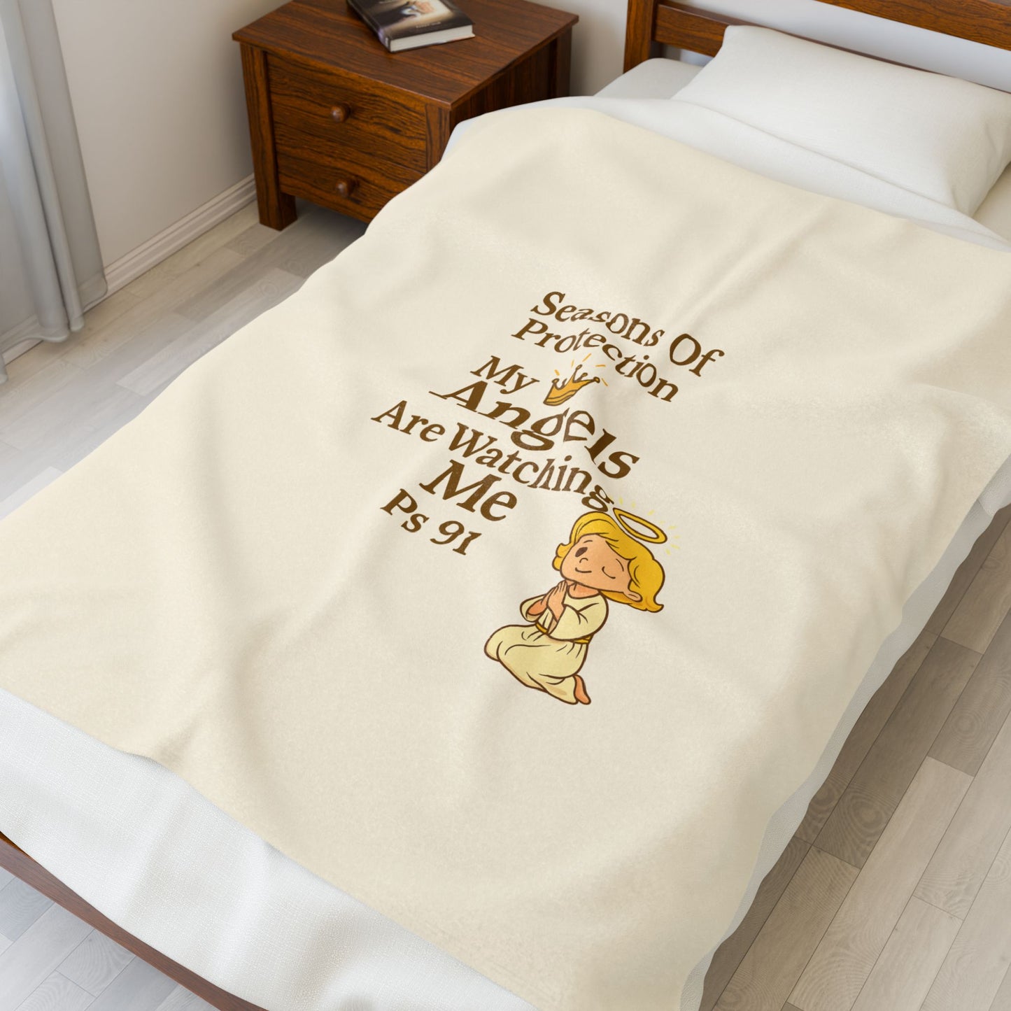 Angel Watch Plush Blanket, Cozy Decor for Kids, Gifts for New Parents, Nursery Throw, Protection Blanket, Keepsake Gift