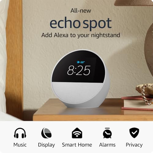 All-new Amazon Echo Spot (2024 release), Smart alarm clock with vibrant sound + Alexa, Ocean Blue