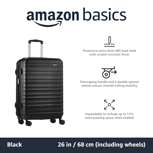 Amazon Basics Suitcase, Hardside Luggage with Spinner Wheels, Scratch-Resistant Surface, Light Blue, 30-Inch