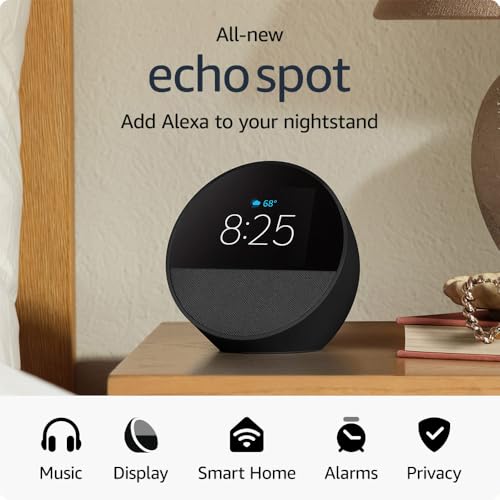 All-new Amazon Echo Spot (2024 release), Smart alarm clock with vibrant sound + Alexa, Ocean Blue