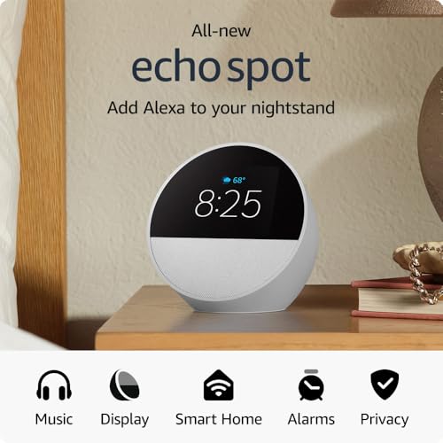 All-new Amazon Echo Spot (2024 release), Smart alarm clock with vibrant sound + Alexa, Ocean Blue