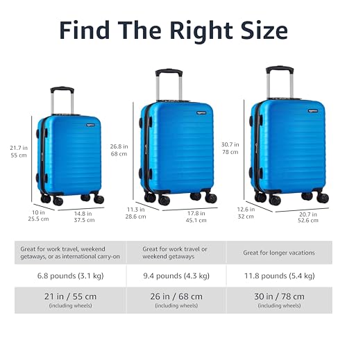 Amazon Basics Suitcase, Hardside Luggage with Spinner Wheels, Scratch-Resistant Surface, Light Blue, 30-Inch