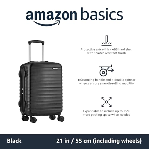 Amazon Basics Suitcase, Hardside Luggage with Spinner Wheels, Scratch-Resistant Surface, Light Blue, 30-Inch