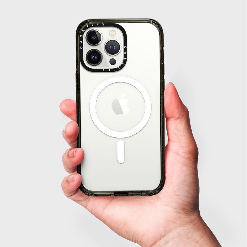 CASETiFY Impact Case for iPhone 15 Pro Max [4X Military Grade Drop Tested / 8.2ft Drop Protection/Compatible with Magsafe] - Cute Prints - Clear Polka Daub Hearts - Clear Black