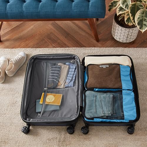 Amazon Basics Lightweight Packing Cubes for Travel, 4 Piece Set With Double Zipper Pulls and Mesh Top Panel, 100% Durable Polyester, Small, Medium, Large, and Slim, Gray