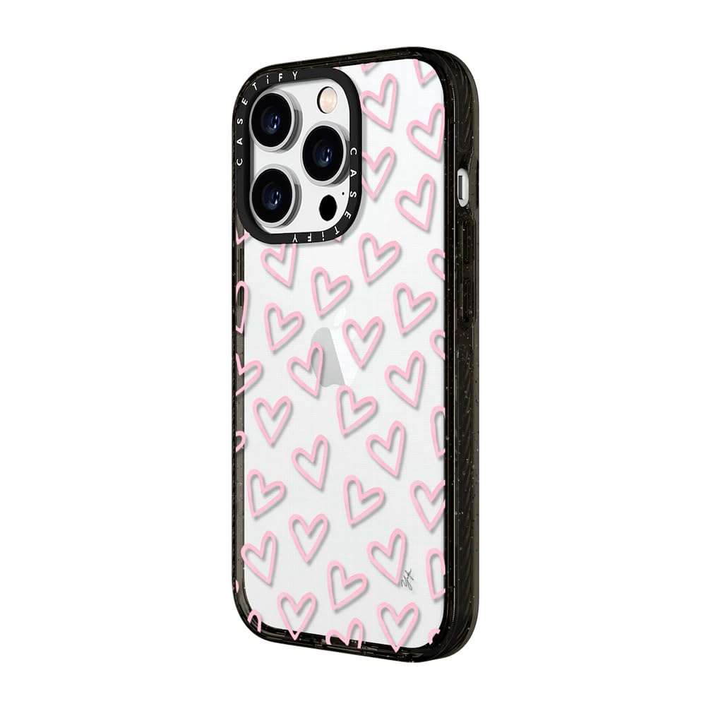 CASETiFY Impact Case for iPhone 15 Pro Max [4X Military Grade Drop Tested / 8.2ft Drop Protection/Compatible with Magsafe] - Cute Prints - Clear Polka Daub Hearts - Clear Black