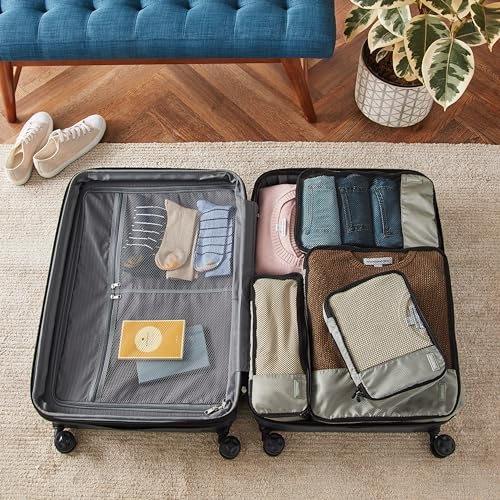 Amazon Basics Lightweight Packing Cubes for Travel, 4 Piece Set With Double Zipper Pulls and Mesh Top Panel, 100% Durable Polyester, Small, Medium, Large, and Slim, Gray