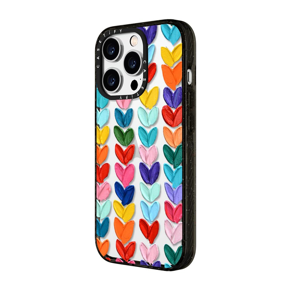 CASETiFY Impact Case for iPhone 15 Pro Max [4X Military Grade Drop Tested / 8.2ft Drop Protection/Compatible with Magsafe] - Cute Prints - Clear Polka Daub Hearts - Clear Black