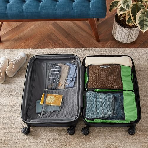 Amazon Basics Lightweight Packing Cubes for Travel, 4 Piece Set With Double Zipper Pulls and Mesh Top Panel, 100% Durable Polyester, Small, Medium, Large, and Slim, Gray