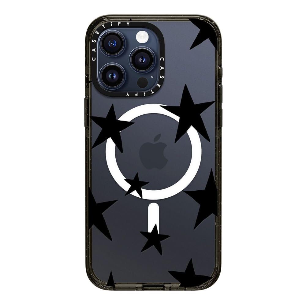 CASETiFY Impact Case for iPhone 15 Pro Max [4X Military Grade Drop Tested / 8.2ft Drop Protection/Compatible with Magsafe] - Cute Prints - Clear Polka Daub Hearts - Clear Black