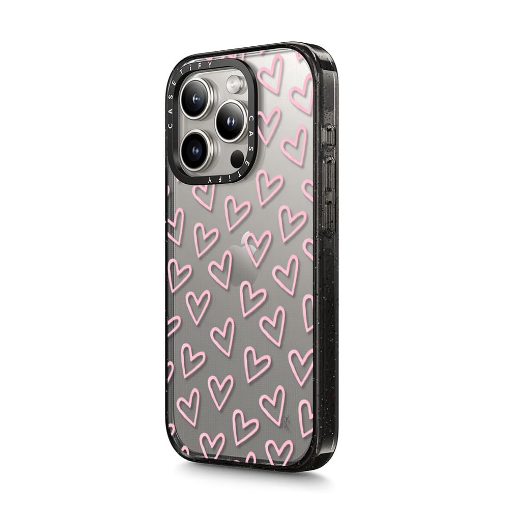 CASETiFY Impact Case for iPhone 15 Pro Max [4X Military Grade Drop Tested / 8.2ft Drop Protection/Compatible with Magsafe] - Cute Prints - Clear Polka Daub Hearts - Clear Black