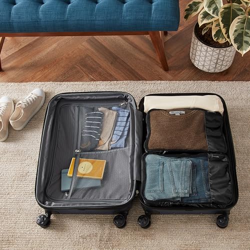 Amazon Basics Lightweight Packing Cubes for Travel, 4 Piece Set With Double Zipper Pulls and Mesh Top Panel, 100% Durable Polyester, Small, Medium, Large, and Slim, Gray