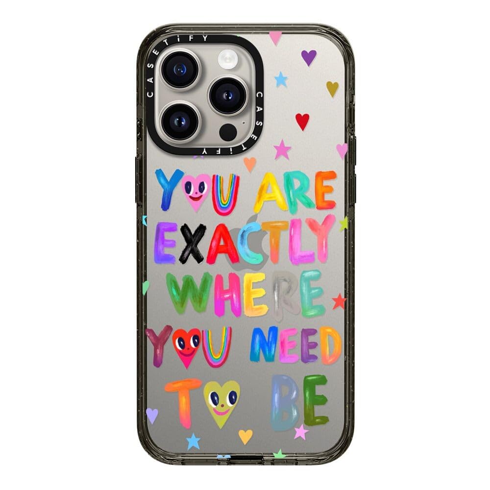 CASETiFY Impact Case for iPhone 15 Pro Max [4X Military Grade Drop Tested / 8.2ft Drop Protection/Compatible with Magsafe] - Cute Prints - Clear Polka Daub Hearts - Clear Black