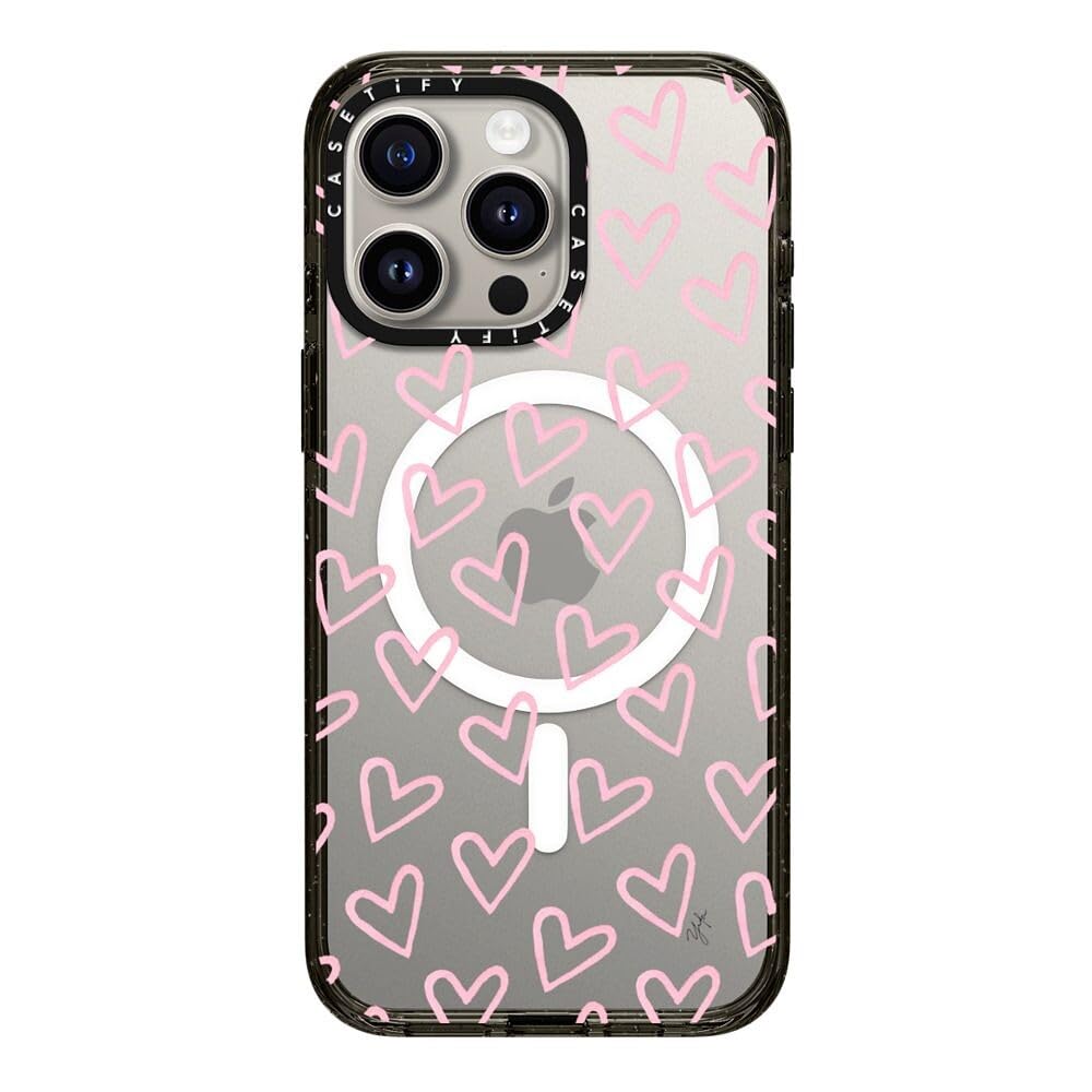 CASETiFY Impact Case for iPhone 15 Pro Max [4X Military Grade Drop Tested / 8.2ft Drop Protection/Compatible with Magsafe] - Cute Prints - Clear Polka Daub Hearts - Clear Black