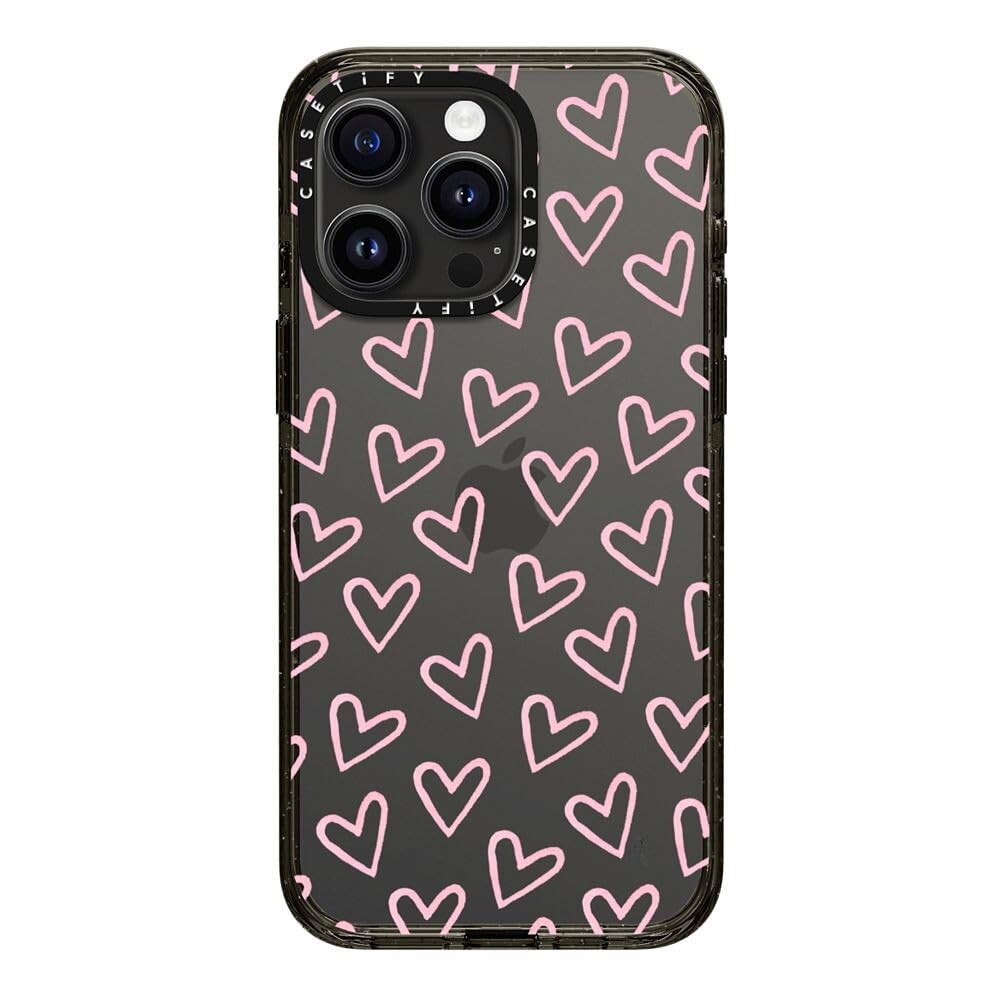 CASETiFY Impact Case for iPhone 15 Pro Max [4X Military Grade Drop Tested / 8.2ft Drop Protection/Compatible with Magsafe] - Cute Prints - Clear Polka Daub Hearts - Clear Black