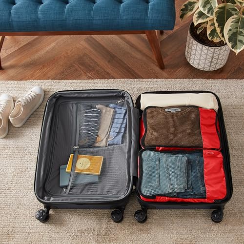 Amazon Basics Lightweight Packing Cubes for Travel, 4 Piece Set With Double Zipper Pulls and Mesh Top Panel, 100% Durable Polyester, Small, Medium, Large, and Slim, Gray