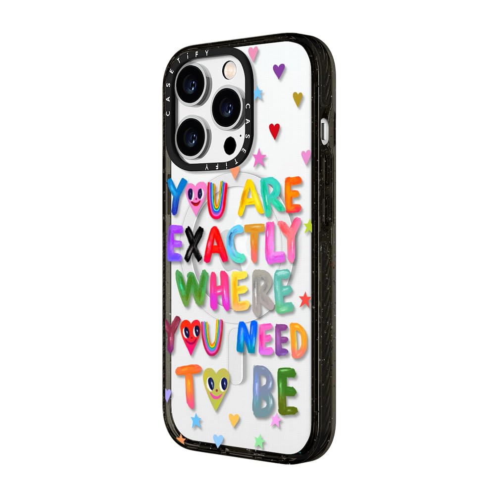 CASETiFY Impact Case for iPhone 15 Pro Max [4X Military Grade Drop Tested / 8.2ft Drop Protection/Compatible with Magsafe] - Cute Prints - Clear Polka Daub Hearts - Clear Black