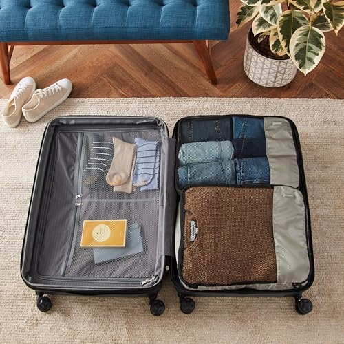 Amazon Basics Lightweight Packing Cubes for Travel, 4 Piece Set With Double Zipper Pulls and Mesh Top Panel, 100% Durable Polyester, Small, Medium, Large, and Slim, Gray