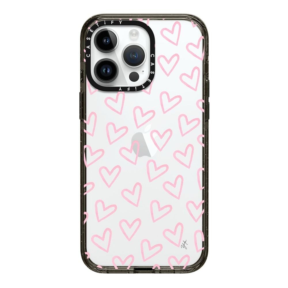 CASETiFY Impact Case for iPhone 15 Pro Max [4X Military Grade Drop Tested / 8.2ft Drop Protection/Compatible with Magsafe] - Cute Prints - Clear Polka Daub Hearts - Clear Black