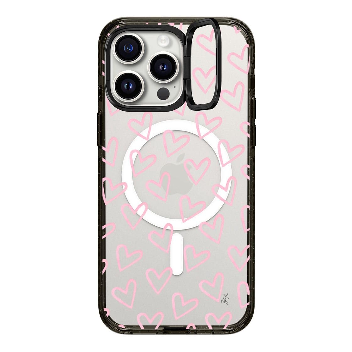 CASETiFY Impact Case for iPhone 15 Pro Max [4X Military Grade Drop Tested / 8.2ft Drop Protection/Compatible with Magsafe] - Cute Prints - Clear Polka Daub Hearts - Clear Black