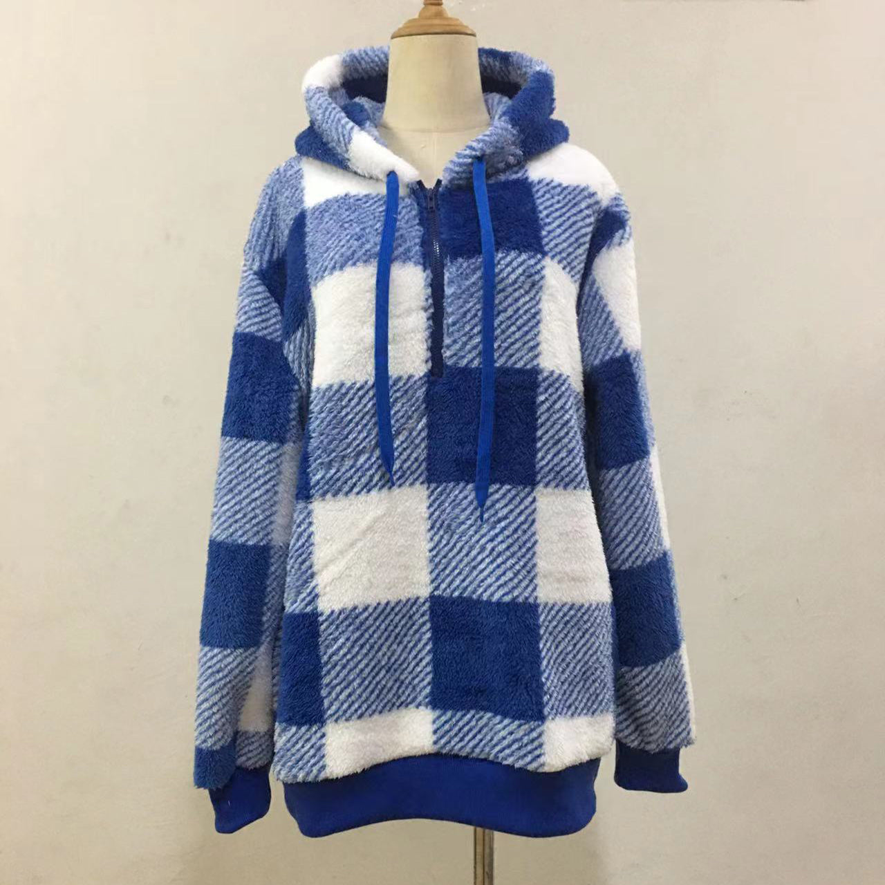 Fashion Plaid Hooded Sweatshirt With Pockets  with Casual Zipper