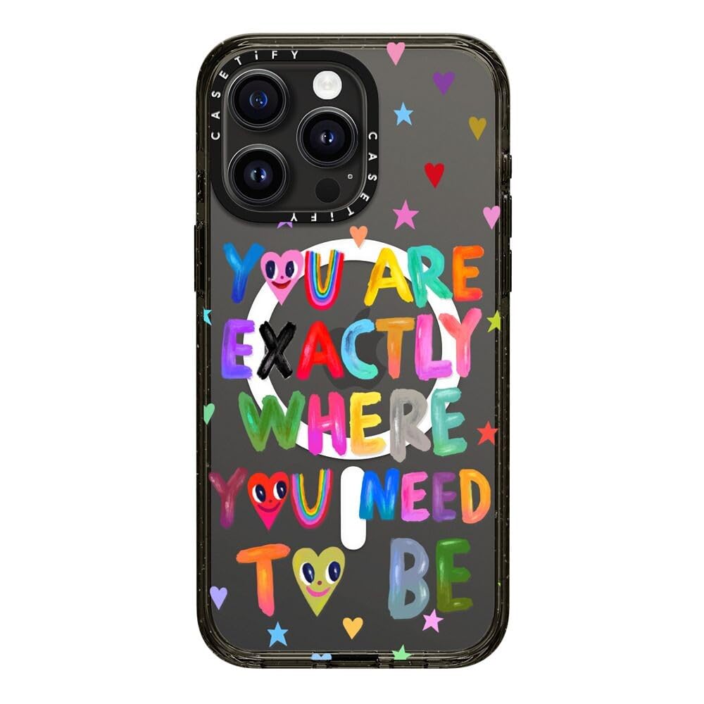 CASETiFY Impact Case for iPhone 15 Pro Max [4X Military Grade Drop Tested / 8.2ft Drop Protection/Compatible with Magsafe] - Cute Prints - Clear Polka Daub Hearts - Clear Black