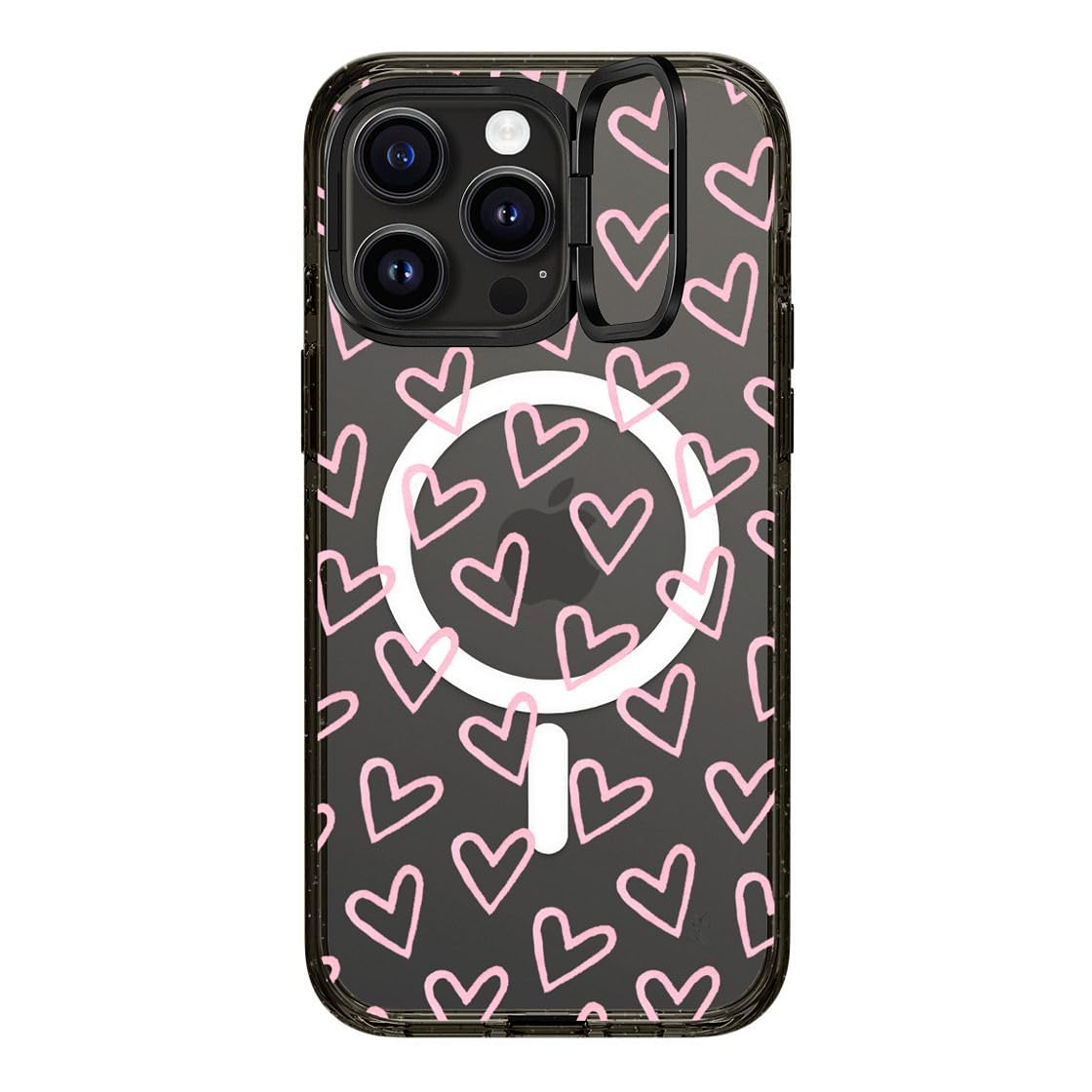 CASETiFY Impact Case for iPhone 15 Pro Max [4X Military Grade Drop Tested / 8.2ft Drop Protection/Compatible with Magsafe] - Cute Prints - Clear Polka Daub Hearts - Clear Black