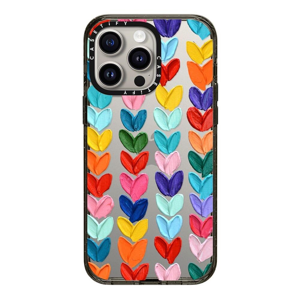 CASETiFY Impact Case for iPhone 15 Pro Max [4X Military Grade Drop Tested / 8.2ft Drop Protection/Compatible with Magsafe] - Cute Prints - Clear Polka Daub Hearts - Clear Black