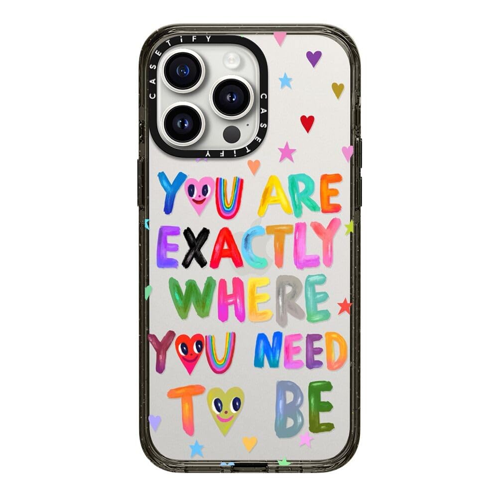 CASETiFY Impact Case for iPhone 15 Pro Max [4X Military Grade Drop Tested / 8.2ft Drop Protection/Compatible with Magsafe] - Cute Prints - Clear Polka Daub Hearts - Clear Black