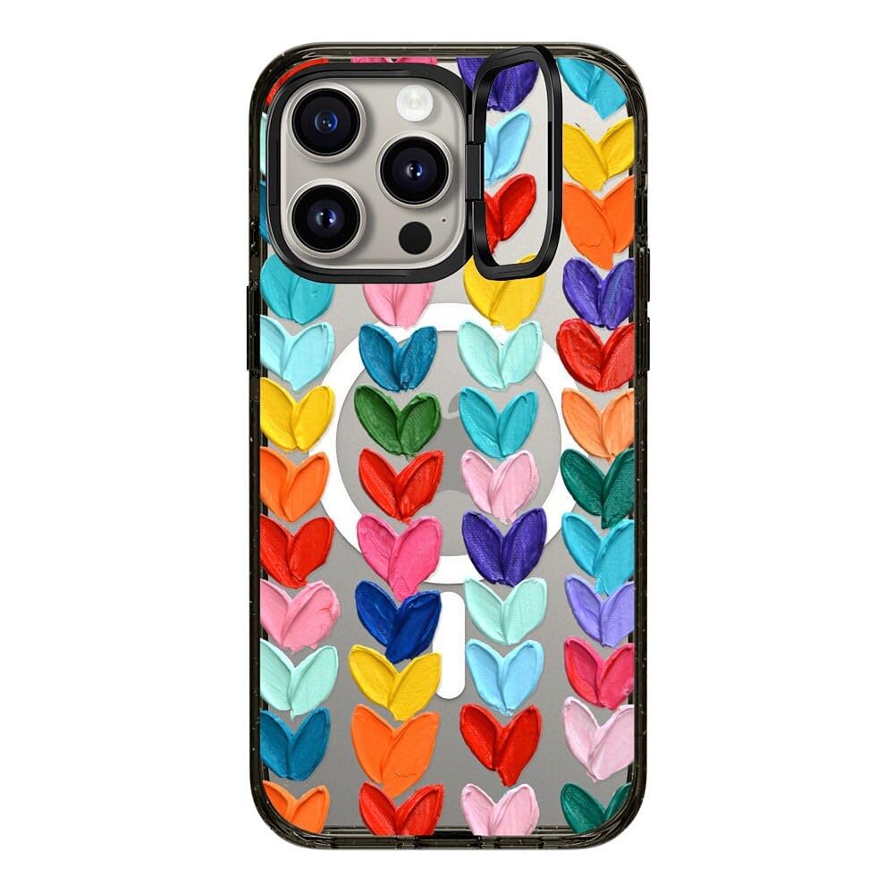 CASETiFY Impact Case for iPhone 15 Pro Max [4X Military Grade Drop Tested / 8.2ft Drop Protection/Compatible with Magsafe] - Cute Prints - Clear Polka Daub Hearts - Clear Black