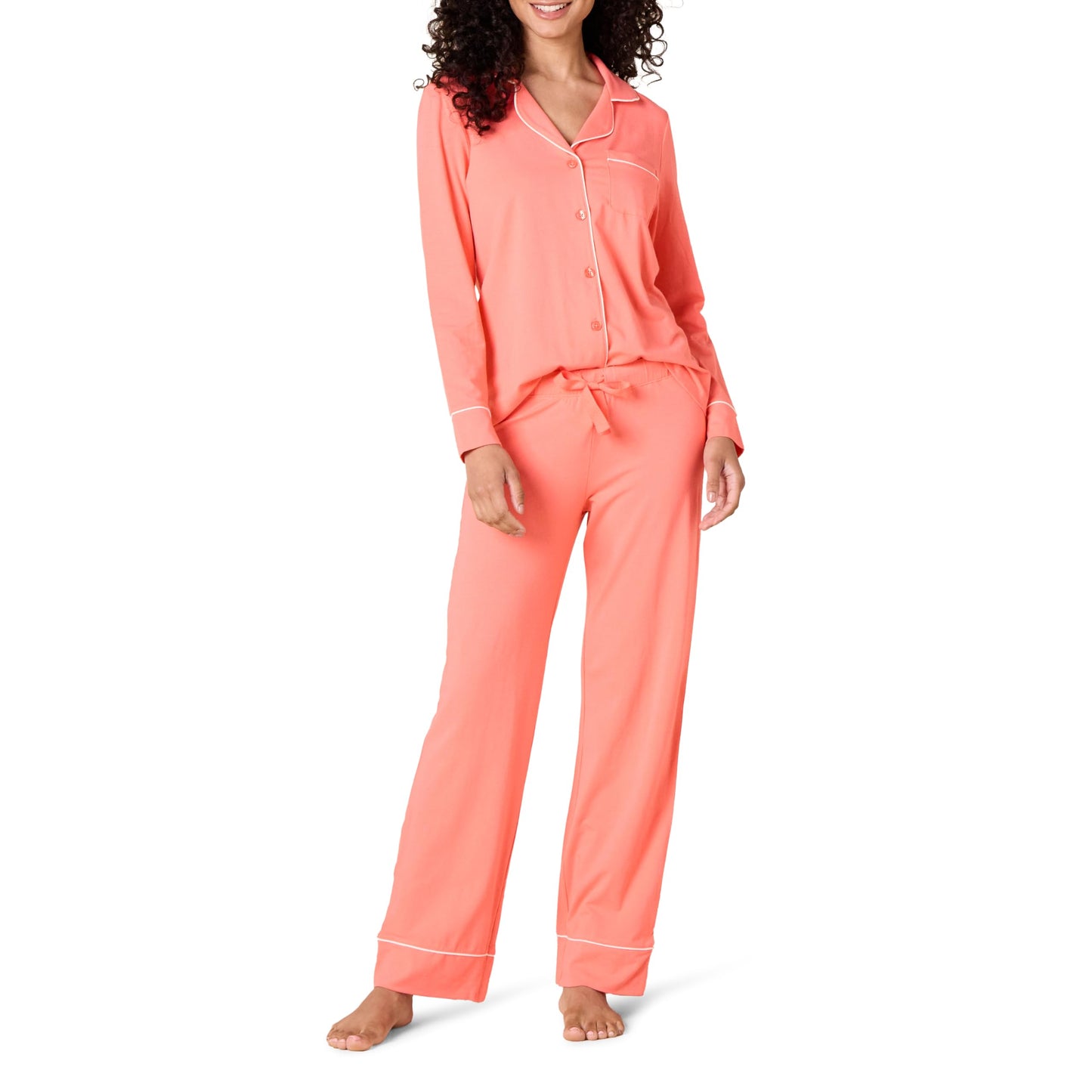 Amazon Essentials Women's Cotton Modal Long-Sleeve Shirt and Full-Length Bottom Pajama Set