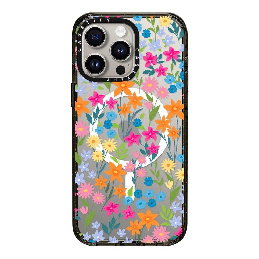 CASETiFY Impact Case for iPhone 15 Pro Max [4X Military Grade Drop Tested / 8.2ft Drop Protection/Compatible with Magsafe] - Cute Prints - Clear Polka Daub Hearts - Clear Black