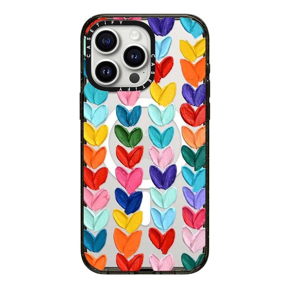 CASETiFY Impact Case for iPhone 15 Pro Max [4X Military Grade Drop Tested / 8.2ft Drop Protection/Compatible with Magsafe] - Cute Prints - Clear Polka Daub Hearts - Clear Black