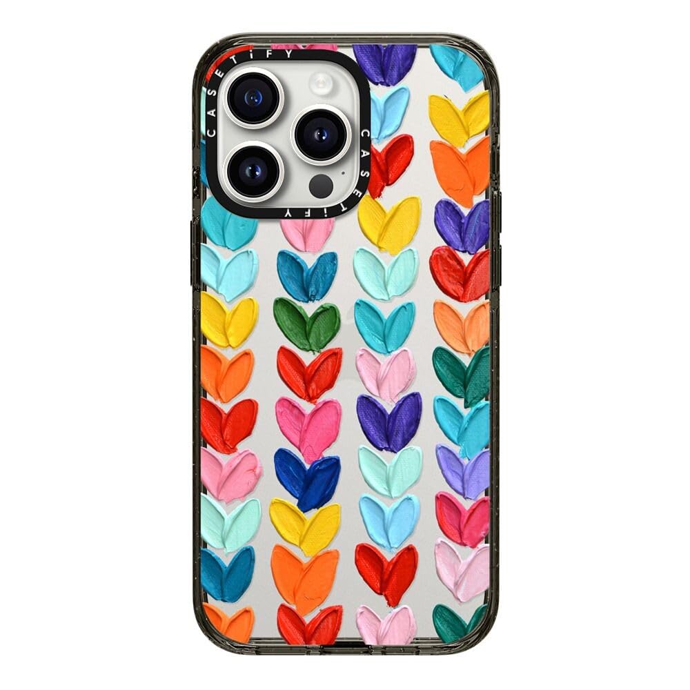 CASETiFY Impact Case for iPhone 15 Pro Max [4X Military Grade Drop Tested / 8.2ft Drop Protection/Compatible with Magsafe] - Cute Prints - Clear Polka Daub Hearts - Clear Black