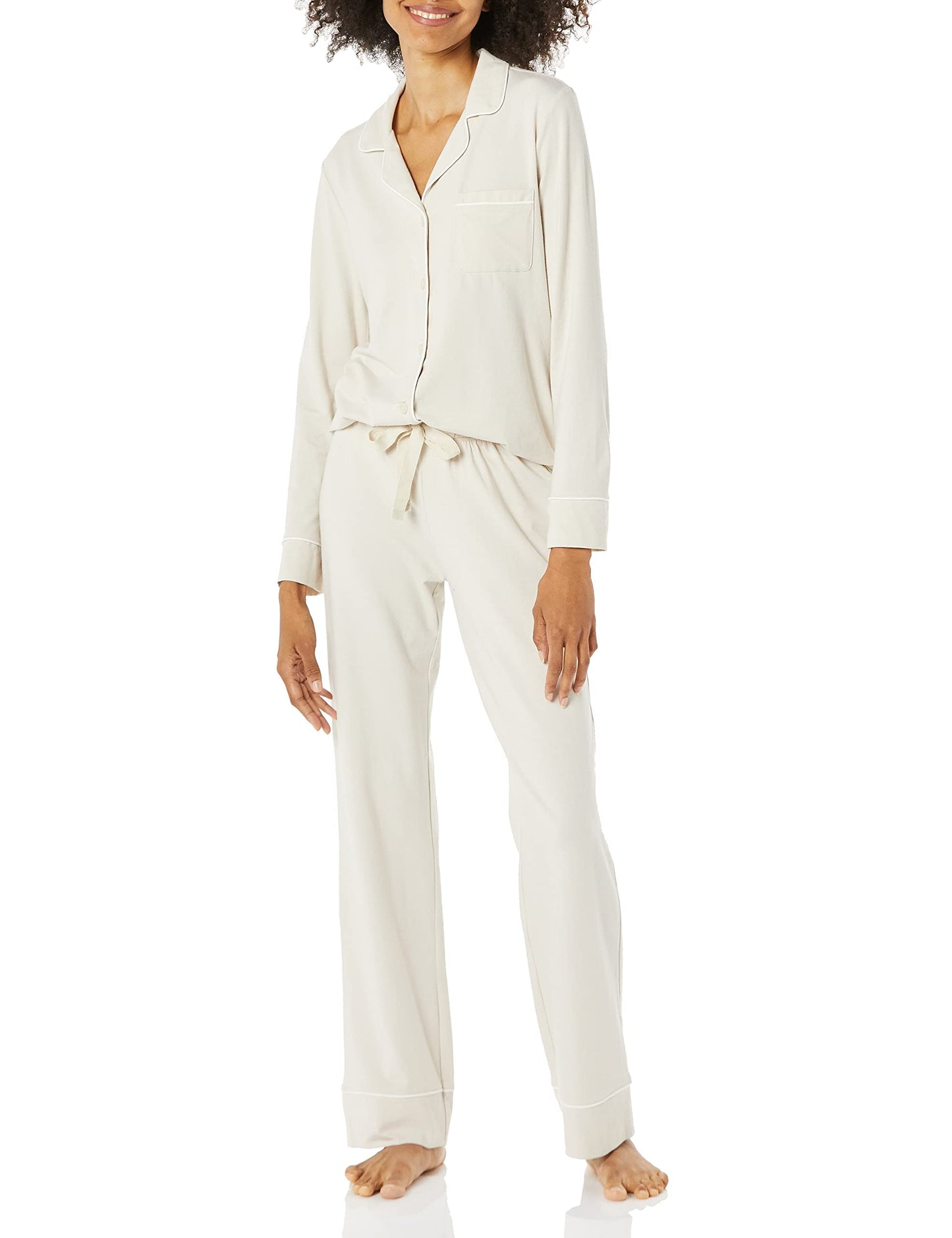 Amazon Essentials Women's Cotton Modal Long-Sleeve Shirt and Full-Length Bottom Pajama Set