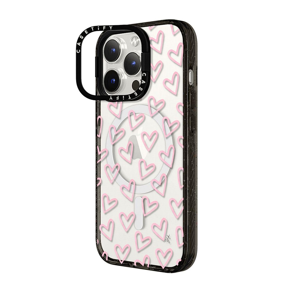 CASETiFY Impact Case for iPhone 15 Pro Max [4X Military Grade Drop Tested / 8.2ft Drop Protection/Compatible with Magsafe] - Cute Prints - Clear Polka Daub Hearts - Clear Black