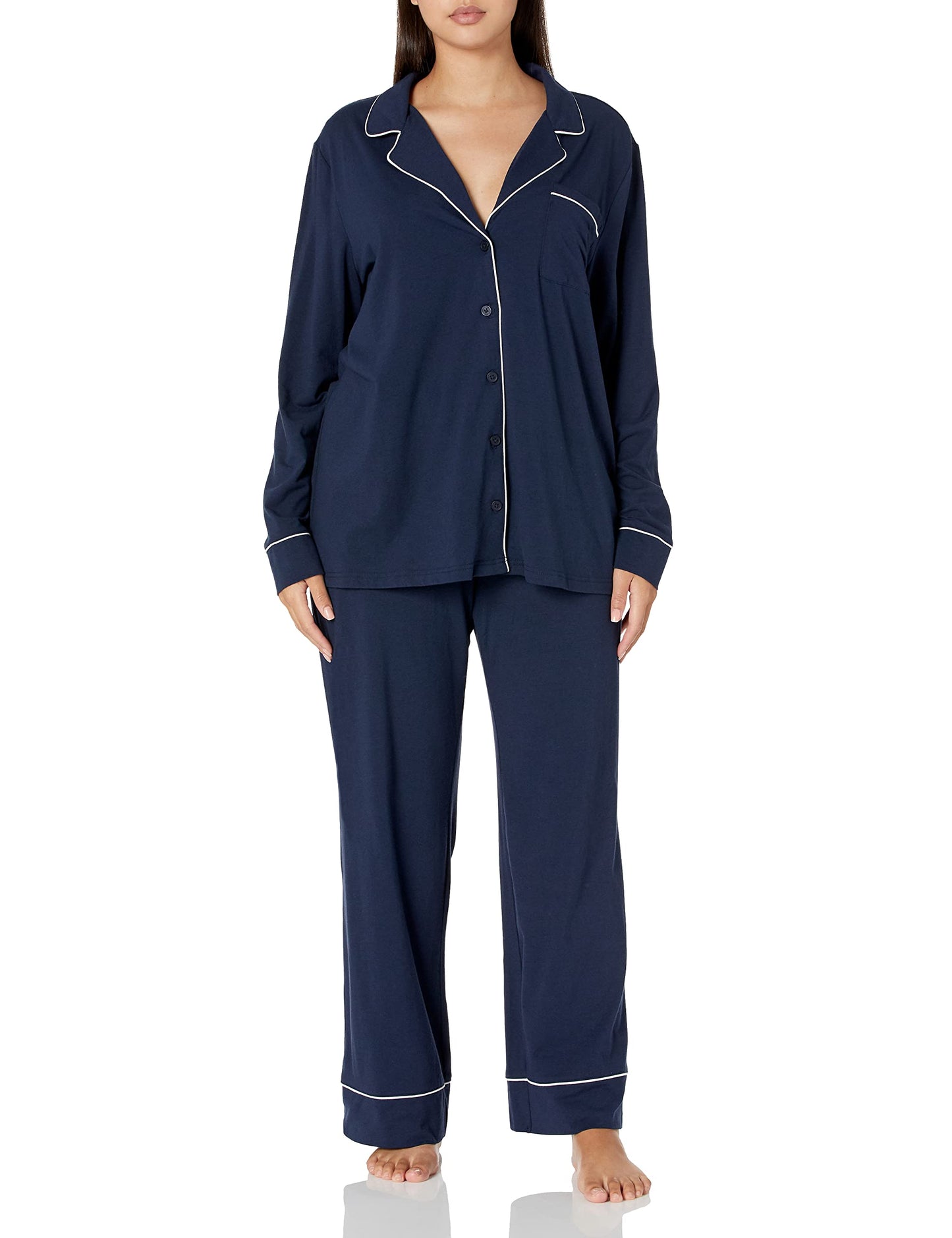 Amazon Essentials Women's Cotton Modal Long-Sleeve Shirt and Full-Length Bottom Pajama Set