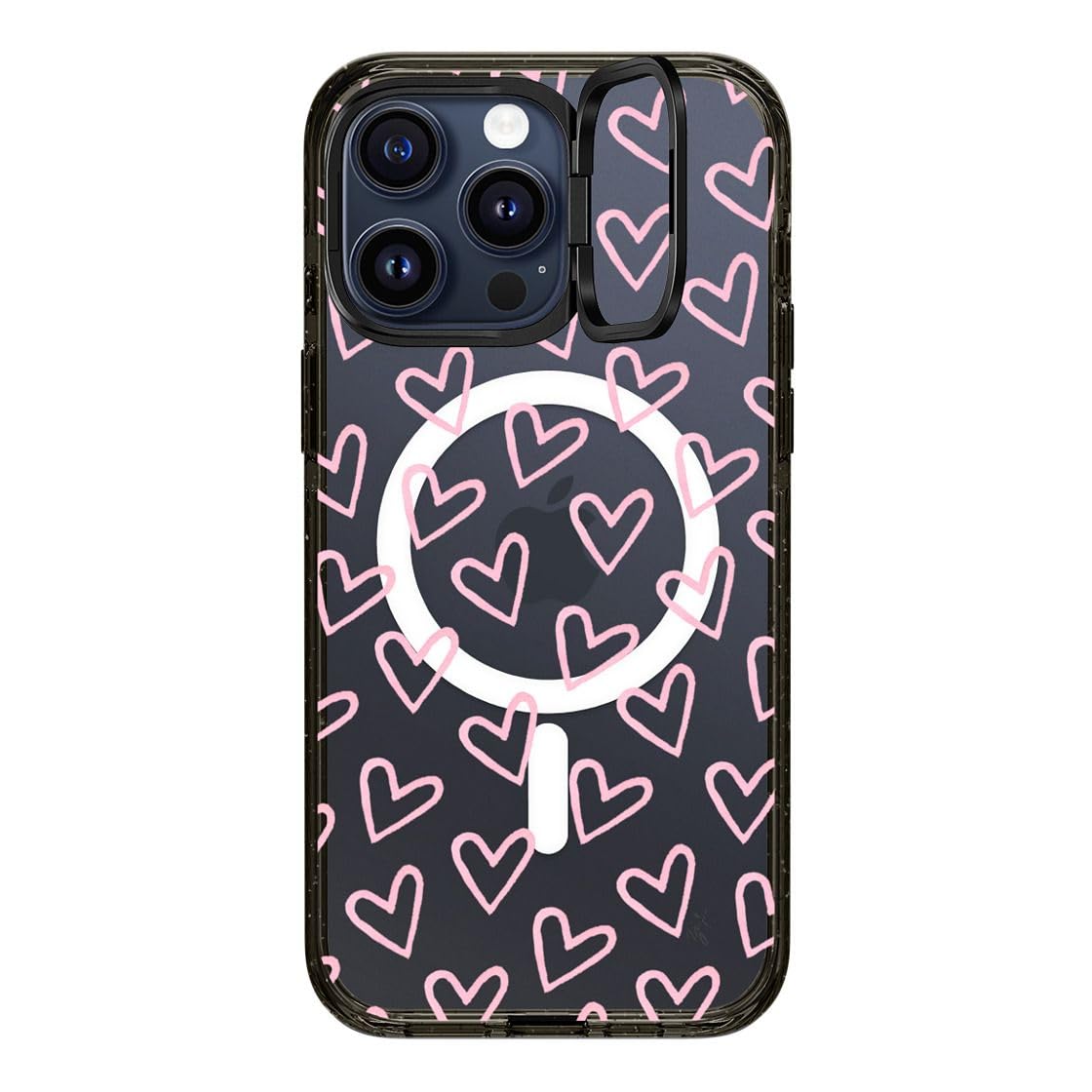 CASETiFY Impact Case for iPhone 15 Pro Max [4X Military Grade Drop Tested / 8.2ft Drop Protection/Compatible with Magsafe] - Cute Prints - Clear Polka Daub Hearts - Clear Black