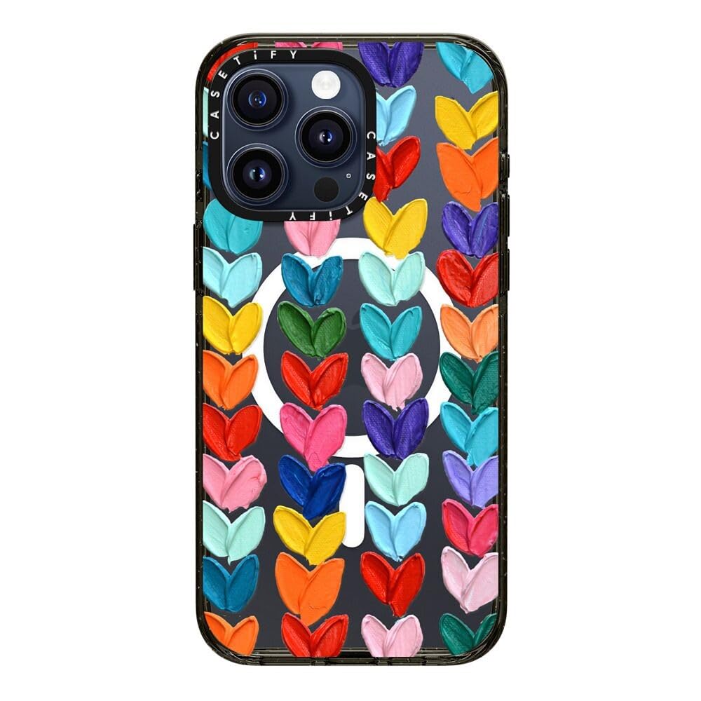 CASETiFY Impact Case for iPhone 15 Pro Max [4X Military Grade Drop Tested / 8.2ft Drop Protection/Compatible with Magsafe] - Cute Prints - Clear Polka Daub Hearts - Clear Black