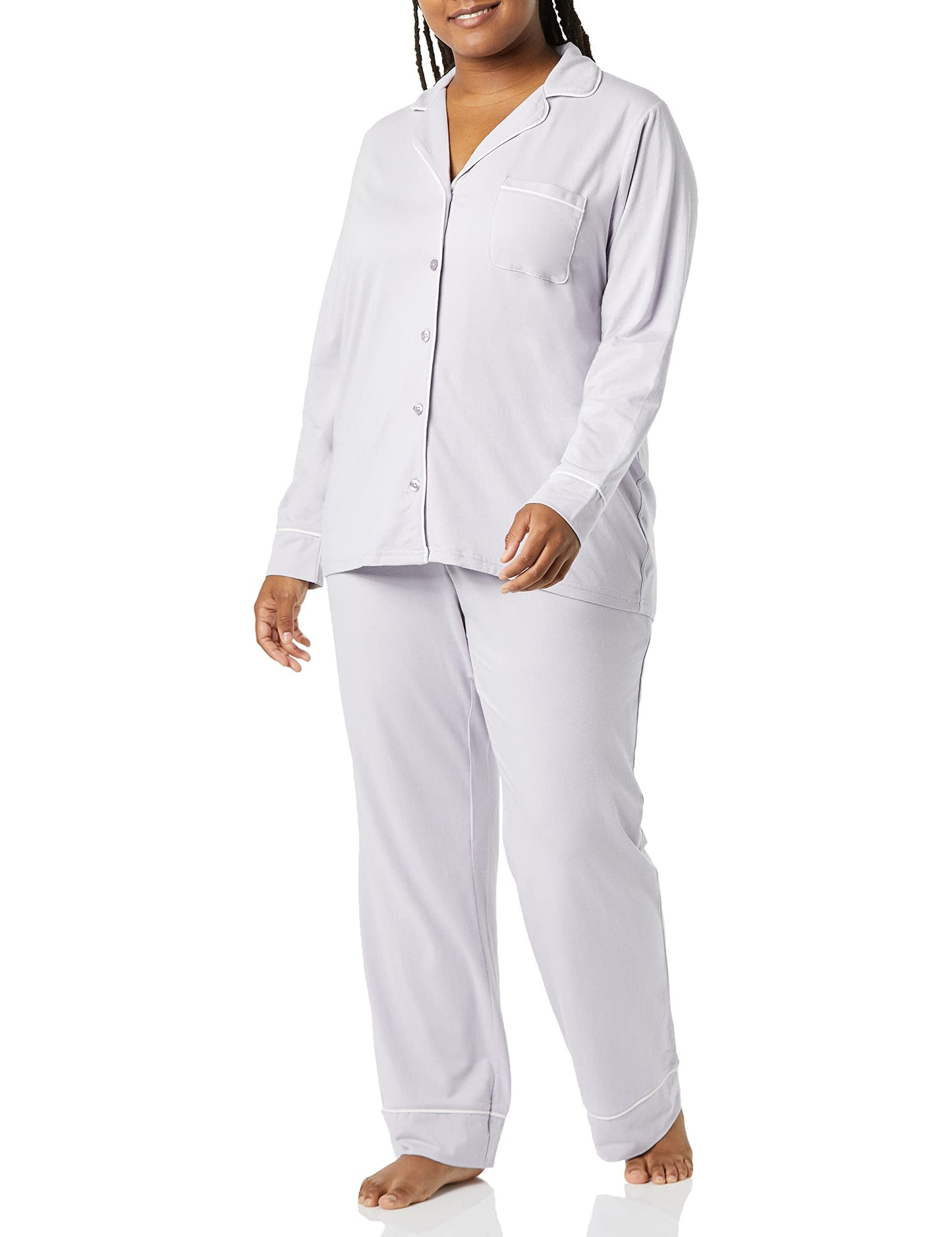 Amazon Essentials Women's Cotton Modal Long-Sleeve Shirt and Full-Length Bottom Pajama Set