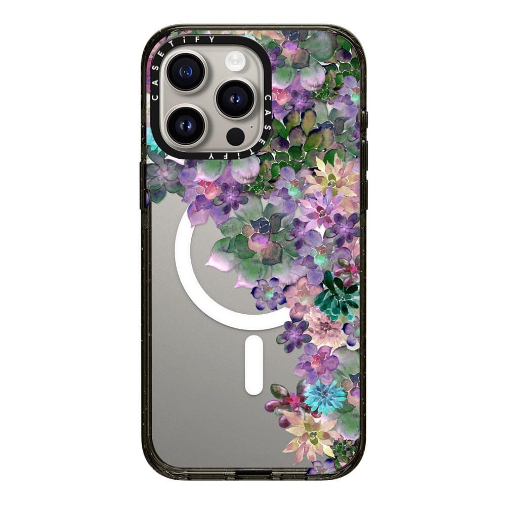 CASETiFY Impact Case for iPhone 15 Pro Max [4X Military Grade Drop Tested / 8.2ft Drop Protection/Compatible with Magsafe] - Cute Prints - Clear Polka Daub Hearts - Clear Black