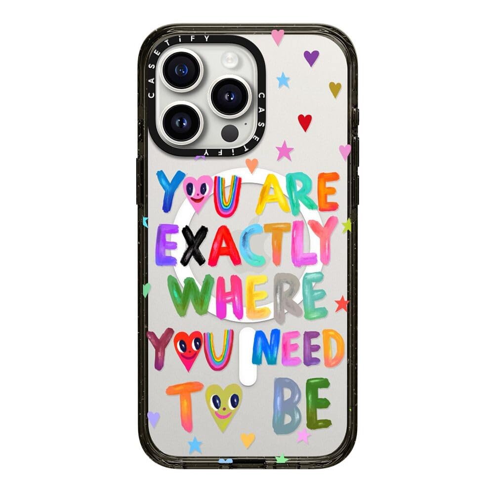 CASETiFY Impact Case for iPhone 15 Pro Max [4X Military Grade Drop Tested / 8.2ft Drop Protection/Compatible with Magsafe] - Cute Prints - Clear Polka Daub Hearts - Clear Black