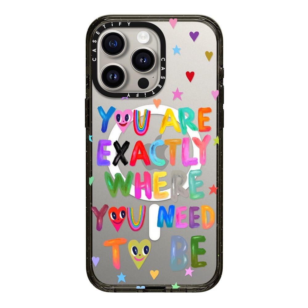 CASETiFY Impact Case for iPhone 15 Pro Max [4X Military Grade Drop Tested / 8.2ft Drop Protection/Compatible with Magsafe] - Cute Prints - Clear Polka Daub Hearts - Clear Black