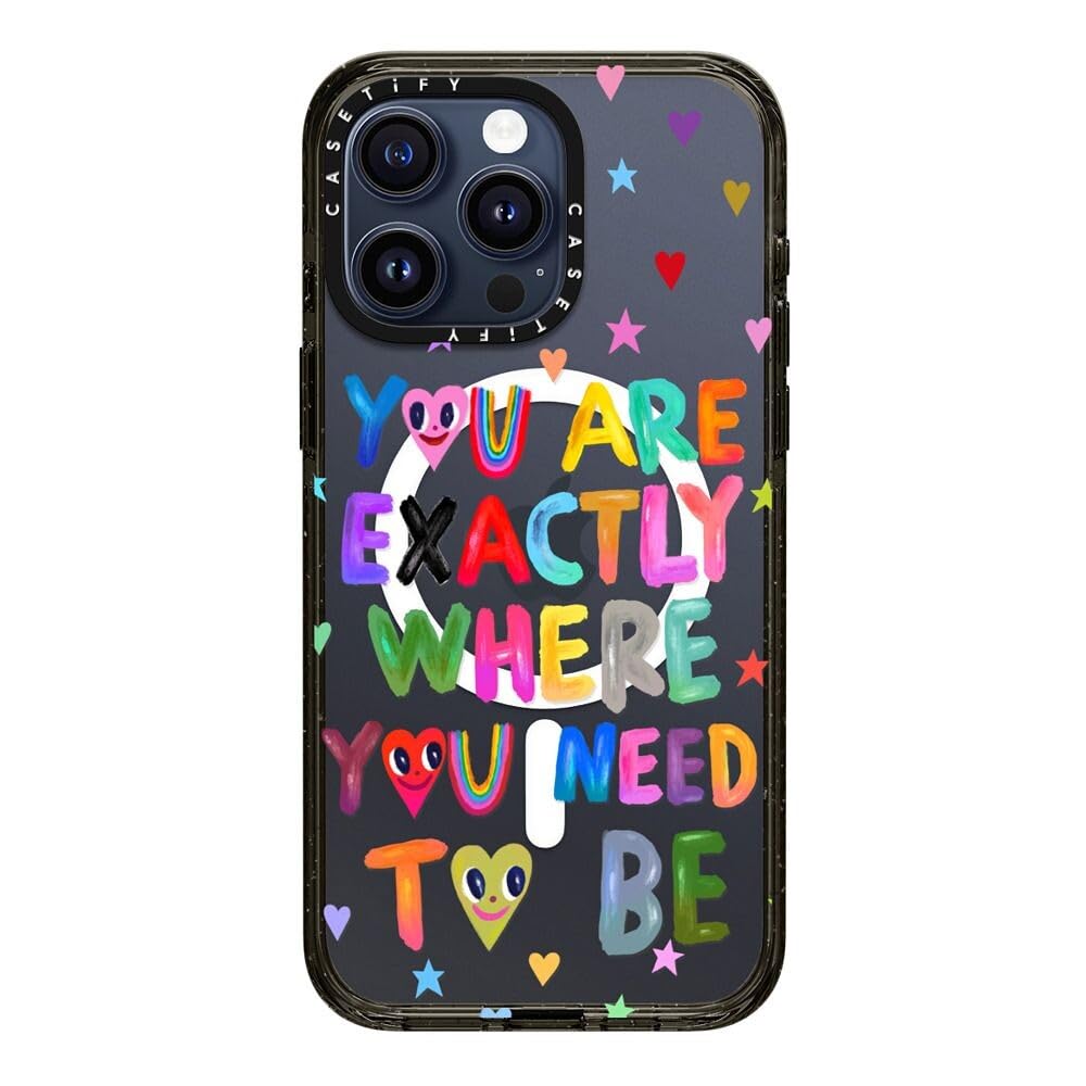 CASETiFY Impact Case for iPhone 15 Pro Max [4X Military Grade Drop Tested / 8.2ft Drop Protection/Compatible with Magsafe] - Cute Prints - Clear Polka Daub Hearts - Clear Black