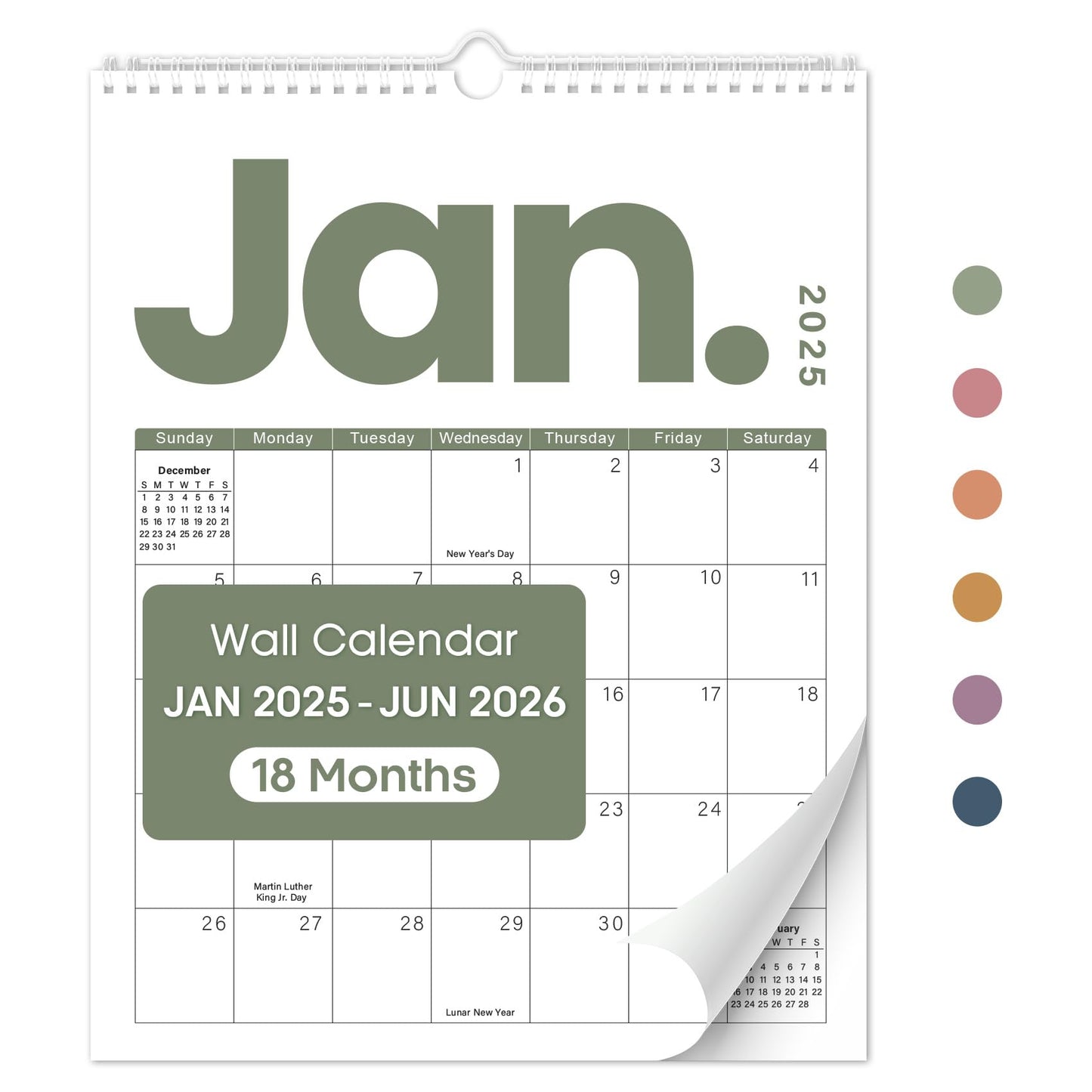 2025 Wall Calendar - 18 Months Wall Calendar Covers January 2025 to June 2026, Monthly Calendar(14.7"x11.5"), Hanging Wall Calendar for Easy Organizing, Seasonal