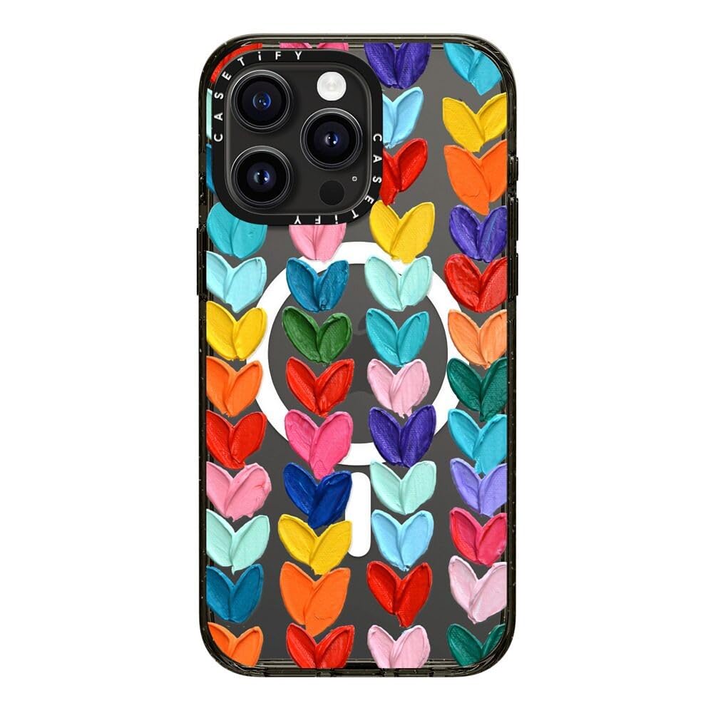 CASETiFY Impact Case for iPhone 15 Pro Max [4X Military Grade Drop Tested / 8.2ft Drop Protection/Compatible with Magsafe] - Cute Prints - Clear Polka Daub Hearts - Clear Black