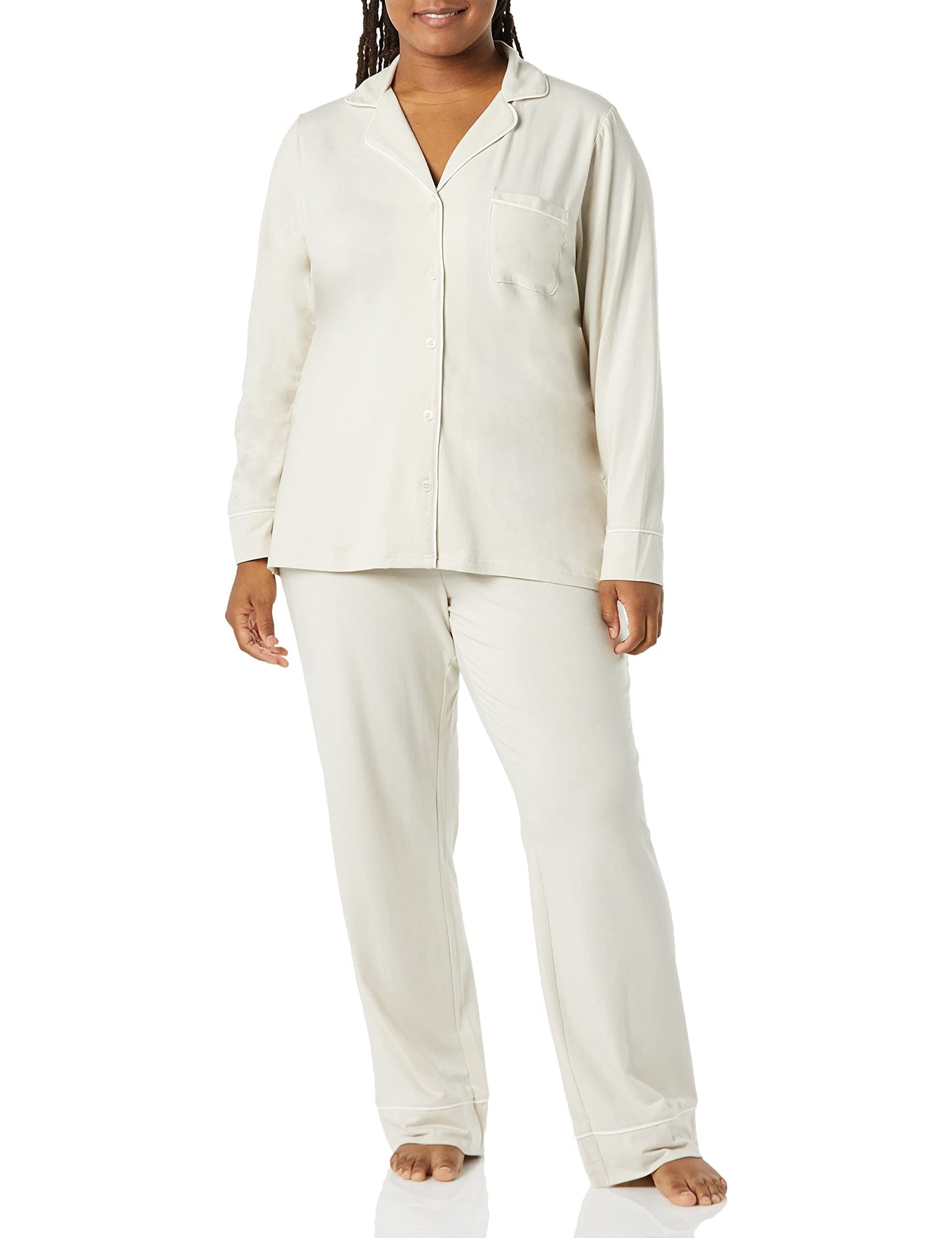 Amazon Essentials Women's Cotton Modal Long-Sleeve Shirt and Full-Length Bottom Pajama Set