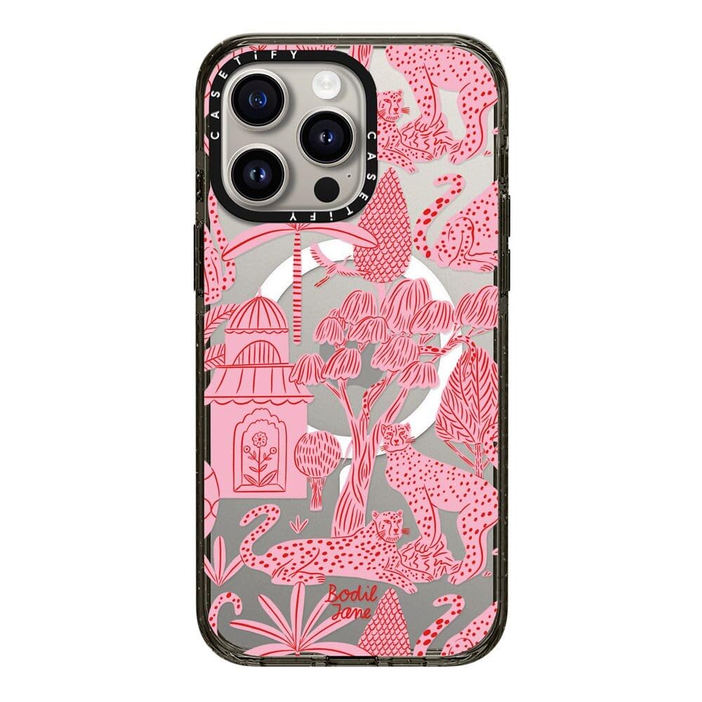 CASETiFY Impact Case for iPhone 15 Pro Max [4X Military Grade Drop Tested / 8.2ft Drop Protection/Compatible with Magsafe] - Cute Prints - Clear Polka Daub Hearts - Clear Black