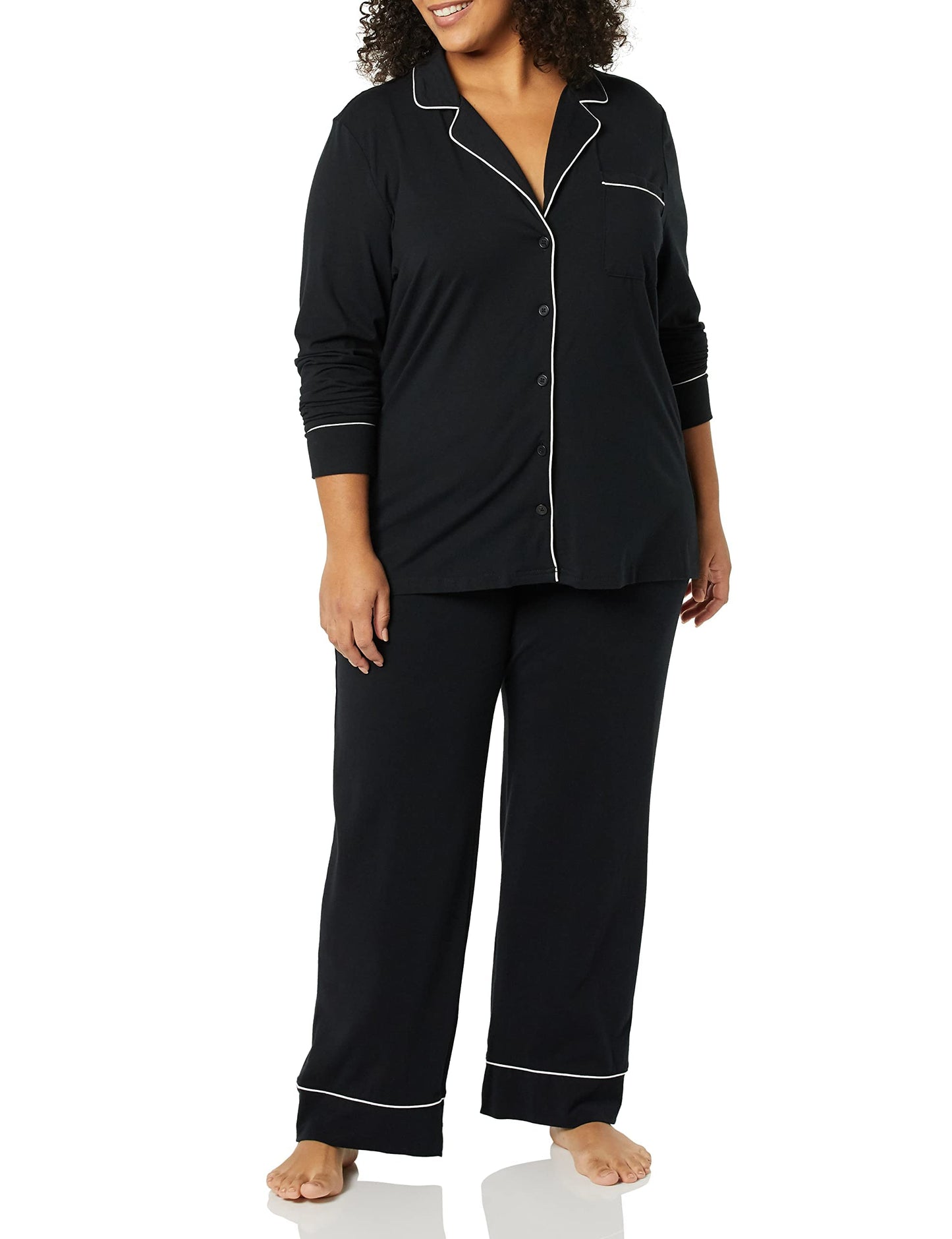 Amazon Essentials Women's Cotton Modal Long-Sleeve Shirt and Full-Length Bottom Pajama Set