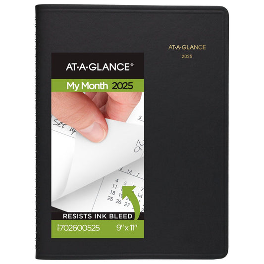 AT-A-GLANCE 2025 Planner, Monthly, 9" x 11", Large, 15 Months, Black (702600525)